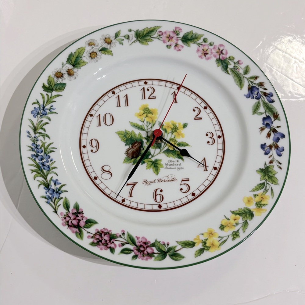Royal Worcester Herb  Black Mustard  Fine Bone China Decorative Plate Clock